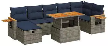vidaXL Garten-Sofagarnitur 8-tlg. mit Kissen Poly Rattan Akazie Grau (3328146)