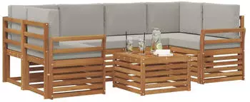 vidaXL Outdoor-Sofagarnitur 7-tlg. mit Kissen Akazienholz Hellgrau (3374451)