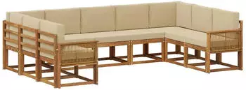 vidaXL Outdoor-Sofagarnitur 9-tlg. Akazienholz Natur/Beige (3385539)