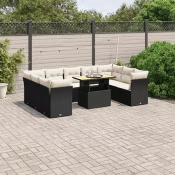 vidaXL Garten-Sofagarnitur 10-tlg. mit Kissen, Poly Rattan, Grau (3326972)