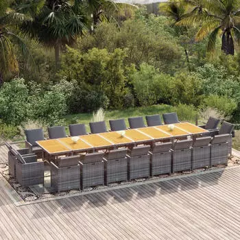 vidaXL Garten-Essgruppe mit Kissen, 21-tlg., Poly Rattan, Grau (3095687)