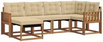 vidaXL Outdoor-Sofagarnitur mit Kissen, 6-tlg., natur/beige (3368832)