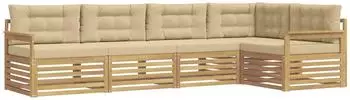 vidaXL Outdoor-Sofagarnitur mit Kissen, 6-teilig, wei&szlig; und beige, Polyester (3390473)