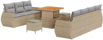 vidaXL Gartensofa-Set mit Kissen, 10-tlg., beige und hellgrau, Poly-Rattan (3363787)