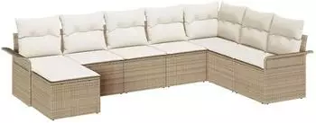 vidaXL Garten-Lounge-Set mit Kissen, 8-tlg., Poly-Rattan, beige (3345481)