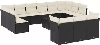 vidaXL Garten-Sofagarnitur 14-tlg. mit Kissen, Poly Rattan, schwarz (3250295)