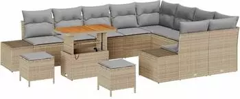 vidaXL Gartenlounge-Set 12-tlg. Poly-Rattan beige (3362827)