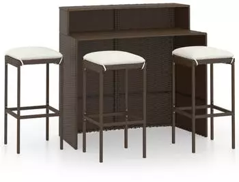 vidaXL Gartenbar-Set 4-tlg. mit Kissen, braun, Kunststoff (3064875)