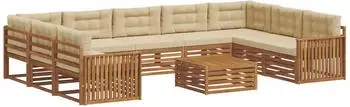 vidaXL Gartenlounge-Set 10-tlg. Akazienholz, natur/beige (3374168)