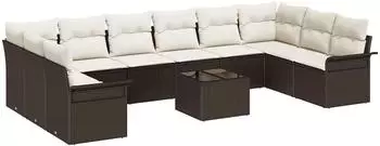 vidaXL Gartenlounge-Set mit Kissen, 11-tlg., braun, Poly-Rattan (3345548)