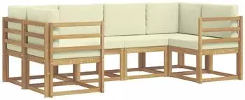 vidaXL Outdoor-Sofagarnitur mit Kissen, 6-tlg., wei&szlig; und creme (3388104)