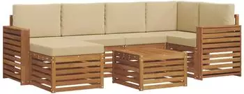vidaXL Ecksofa-Set mit Kissen, 7-tlg., Akazienholz, natur/beige (3375138)
