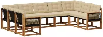 vidaXL Outdoor-Sofagarnitur mit Kissen, 9-tlg., natur/beige (3382209)