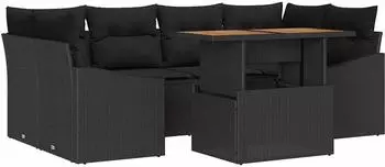 vidaXL Garten-Sofa-Set mit Stauraum, 7-teilig, schwarz, Polyrattan (3358529)