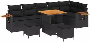 vidaXL Gartensofa-Set mit Kissen, 11-tlg., Poly-Rattan, schwarz (3365139)