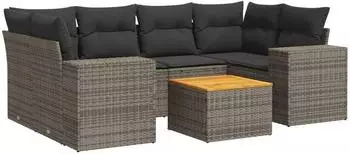 vidaXL Garten-Sofagarnitur 7-tlg. Poly Rattan grau mit Kissen (3257677)
