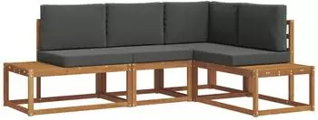 vidaXL Outdoor-Sofagarnitur mit Kissen, 4-tlg., natur/anthrazit (3366950)
