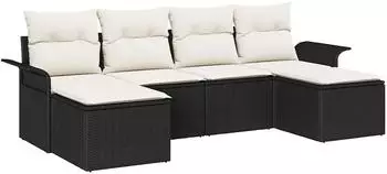 vidaXL Gartenlounge-Set 6-tlg. mit Kissen, schwarz, Poly-Rattan (3354136)