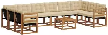 vidaXL Outdoor-Sofagarnitur mit Kissen, 11-tlg., natur/beige (3369112)