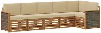 vidaXL Ecksofa-Set 5-tlg., massives Akazienholz, Polyester, natur (3384409)