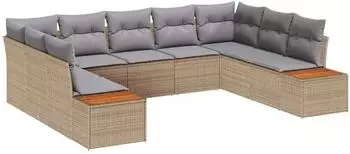 vidaXL Gartensofa-Set 5-teilig, Polyrattan, beige/hellgrau (3356835)