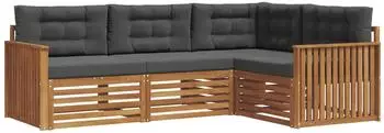 vidaXL Outdoor-Sofagarnitur mit Kissen, 4-tlg., natur/anthrazit (3373377)