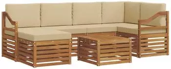 vidaXL Gartenlounge-Set Ecksofa 7-tlg. Akazienholz, beige Kissen (3375148)