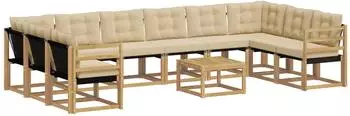 vidaXL Outdoor-Sofagarnitur mit Kissen, 11-tlg., wei&szlig; und beige (3389923)