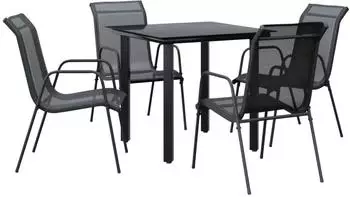 vidaXL Garten-Essgruppe 5-tlg., schwarz, Stahl und Textilene (3200691)