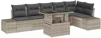vidaXL Garten-Sofagarnitur mit Kissen 7-tlg. hellgrau Poly-Rattan (3349198)