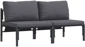 vidaXL Gartenm&ouml;bel-Set 2-teilig, Stahl, anthrazit, mit Kissen (42009988)