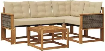 vidaXL Outdoor-Sofagarnitur mit Kissen, 5-tlg., natur/beige (3381933)