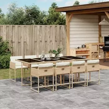 vidaXL Garten-Essgruppe 9-tlg. mit Kissen, Polyrattan, beige (3211282)