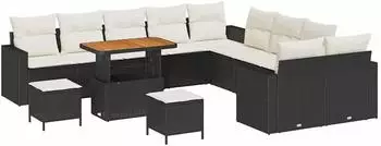 vidaXL Garten-Sofaset 13-tlg., h&ouml;henverstellbar, schwarz Polyrattan (3361675)