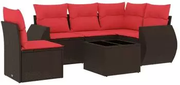vidaXL Gartensofa-Set 6-teilig mit Kissen, Polyrattan, braun (3221383)