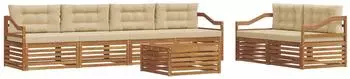 vidaXL Outdoor-Sofagarnitur mit Kissen, 7-tlg., natur und beige (3373078)