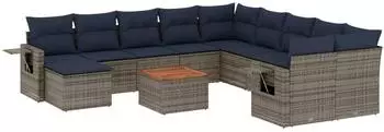 vidaXL Gartensofa-Set 12-teilig mit Kissen, grau, Polyrattan (3224864)