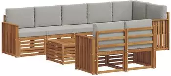 vidaXL Gartenlounge-Set 9-tlg. Akazienholz, natur/hellgrau (3375046)
