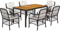 vidaXL 7-tlg. Garten-Essgruppe mit Kissen Schwarz Poly Rattan