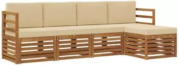 vidaXL Outdoor-Sofagarnitur 5-tlg. mit Kissen, Akazienholz, natur/beige (3374633)