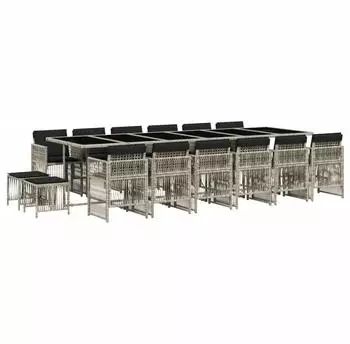 vidaXL Garten-Essgruppe 17-tlg. mit Kissen, Poly Rattan, hellgrau (3211007)