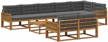vidaXL Outdoor-Sofagarnitur mit Kissen, 9-tlg., natur/anthrazit (3382690)