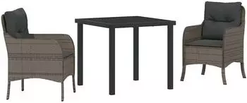 vidaXL Garten-Essgruppe mit Kissen, 3-tlg., grau, Poly-Rattan (3380162)
