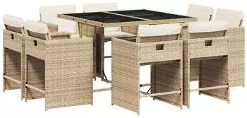 vidaXL Garten-Essgruppe 9-tlg. Poly Rattan, beige (3211198)