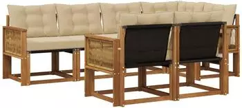 vidaXL Outdoor-Sofagarnitur mit Kissen, 7-tlg., natur/beige (3382021)