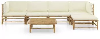 vidaXL Garten-Lounge-Set 6-tlg. Bambus cremewei&szlig;e Kissen (3058237)