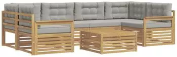 vidaXL Garten-Sofagarnitur 7-tlg., Polyester, wei&szlig;/hellgrau (3390111)