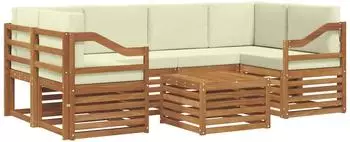 vidaXL Garten-Sofagarnitur 7-tlg., Akazienholz, natur/creme (3374465)