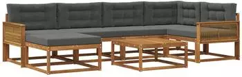vidaXL Outdoor-Sofagarnitur mit Kissen, 7-tlg., natur/anthrazit (3382730)