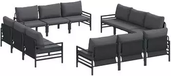 vidaXL Gartenlounge-Set mit Kissen, 12-tlg., Stahl, schwarz (3378972)